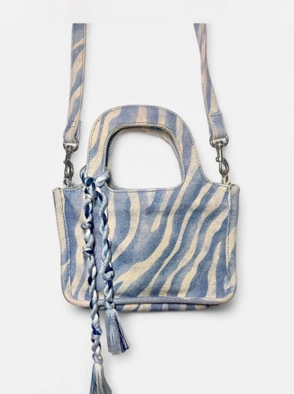 Clarins Canvas Tote Bag Blue Zebra Print & Beige Zebra Print